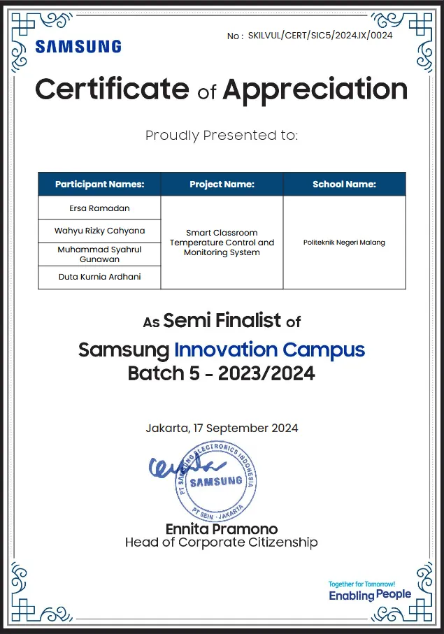Semifinalist, Samsung Innovation Campus (Batch 5)