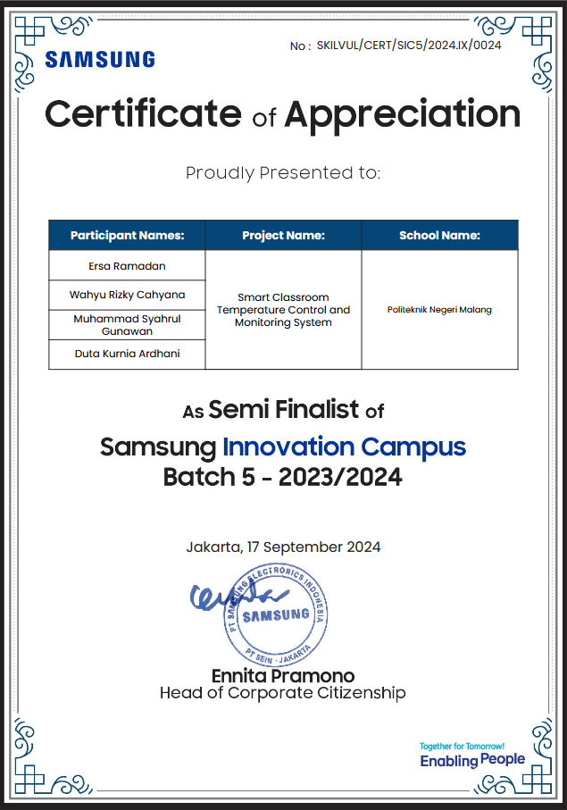 Semifinalist, Samsung Innovation Campus (Batch 5)